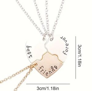 Best Friends Forever Heart Necklace Set - Silver and Gold 3 Peice BNWT